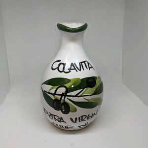 Colavita Extra Virgin Olive Oil White Ceramic Bottle 5.5” No Stopper Handpainted